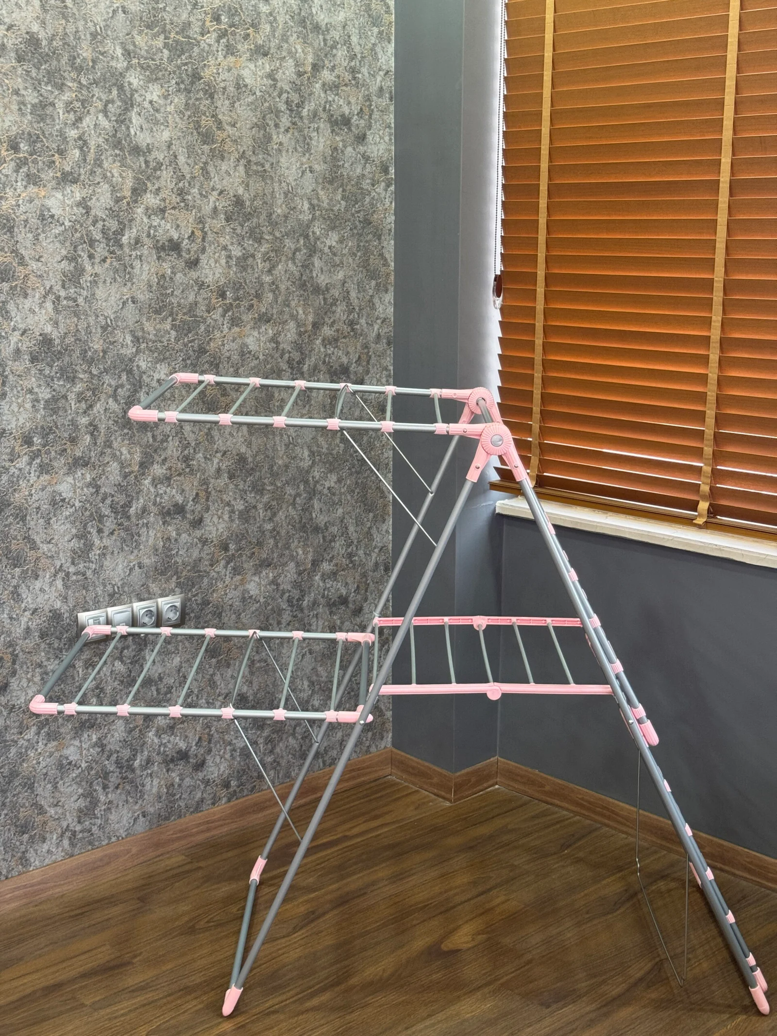 Çamaşır Kurutma Askısı Linda Pembe Özel PP Kaplama Borulu Kırılmaz Çitalı 2 Katlı Çift Katlı Çamaşırlık