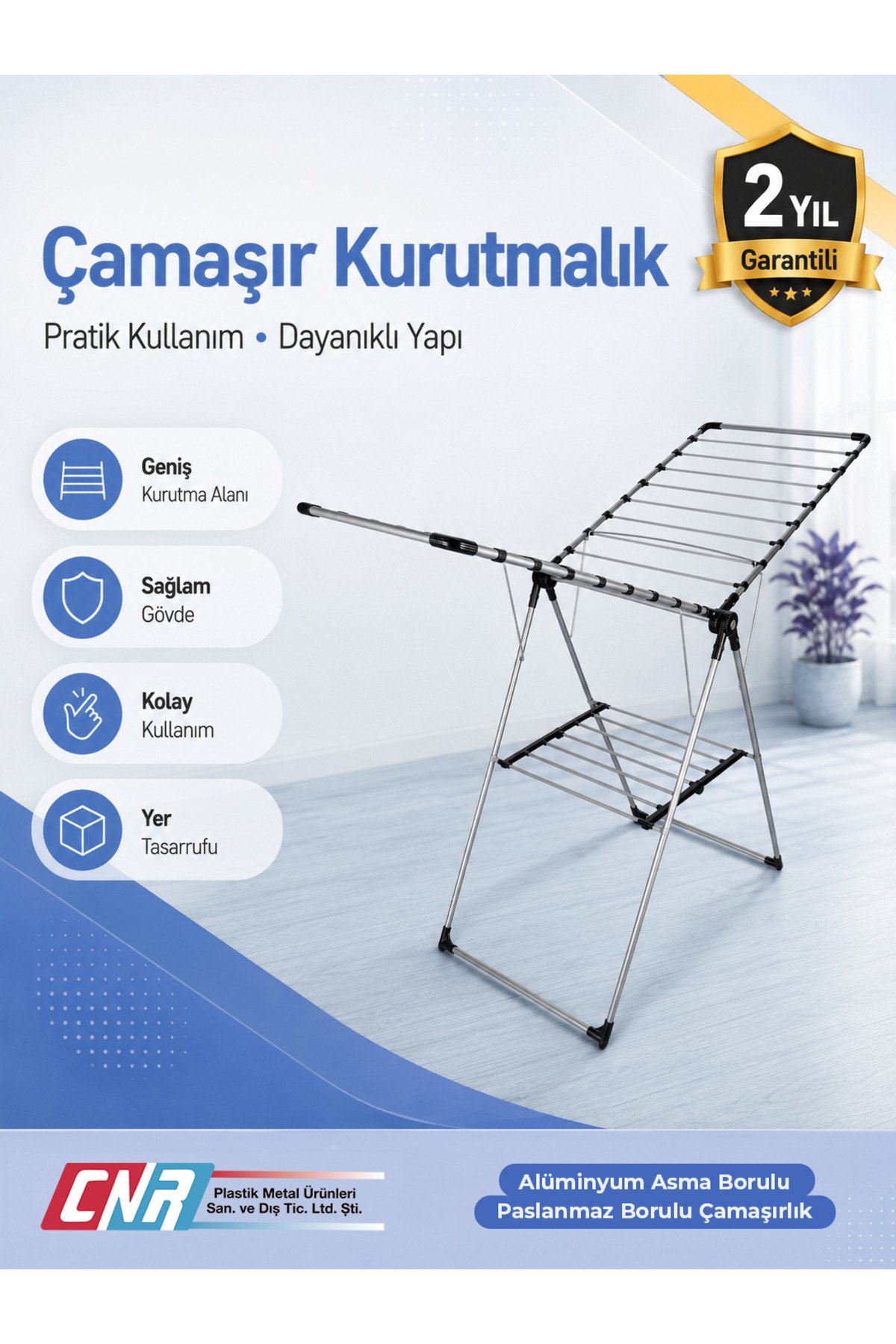 Çamaşır Kurutmalık Askısı Sofya Özel PP Kaplı Paslanmaz Borulu Alüminyum Asma Borulu Çamaşırlık (Gri)