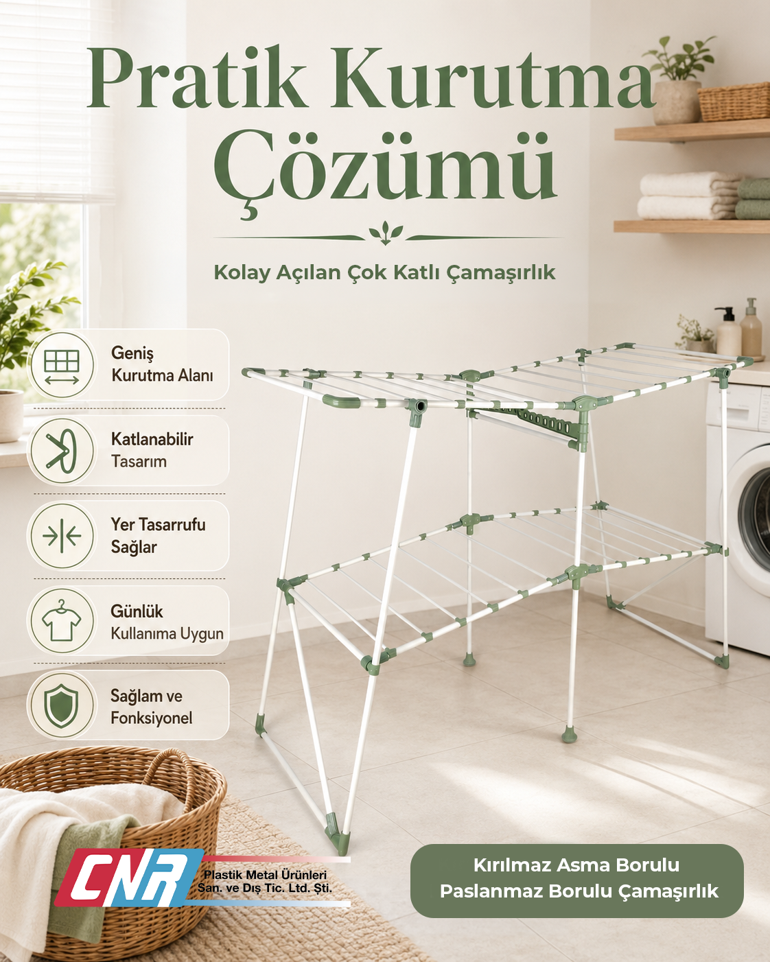 Çamaşır Kurutmalık Rasia Özel Paslanmaz Borulu Kırılmaz Borulu Çamaşırlık De-Monte Kolay Kurulum